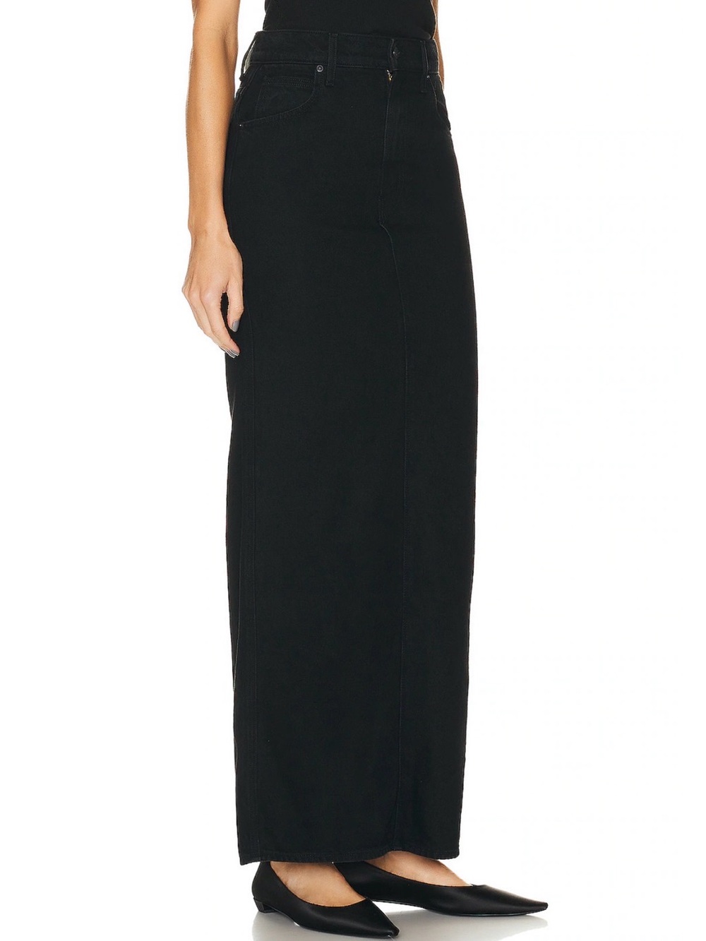 NWT MOTHER - The Candy Stick Denim Maxi Skirt, licorice black, size 25 MSRP $208